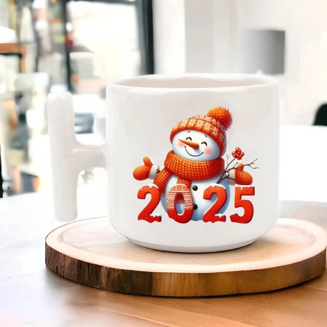 Yeni Yıl Yılbaşı Noel Tasarımlı T Kulp Seramik Kupa
