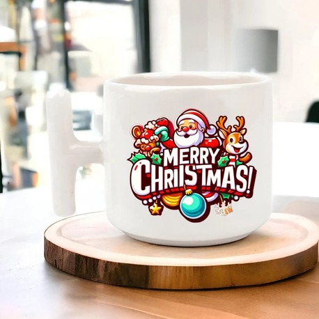 Yeni Yıl Yılbaşı Noel Tasarımlı T Kulp Seramik Kupa