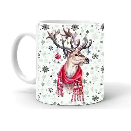 Yılbası Noel Temalı Baskılı Seramik Beyaz Kupa
