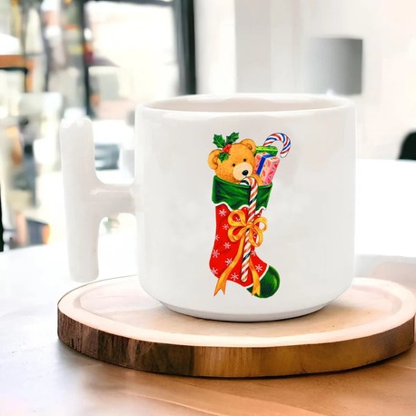 Yeni Yıl Yılbaşı Noel Tasarımlı T Kulp Seramik Kupa