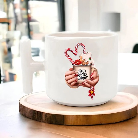 Yeni Yıl Yılbaşı Noel Tasarımlı T Kulp Seramik Kupa