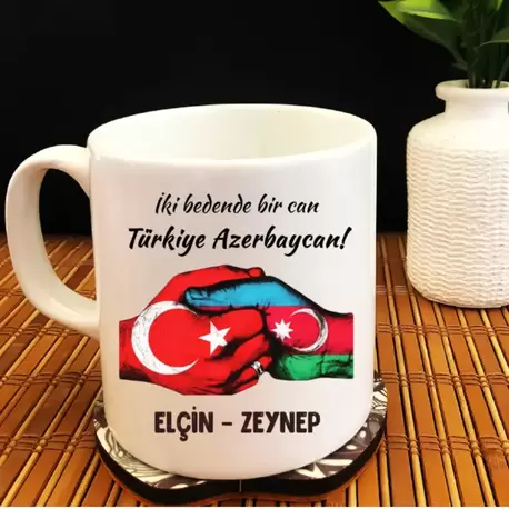 İki Bedende Bir Can Türkiye Azerbaycan! - Beyaz Kupa (Kişiselleştirilebilir)