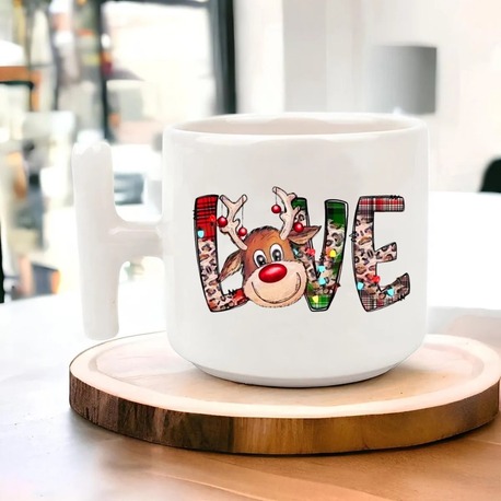 Yeni Yıl Yılbaşı Noel Tasarımlı T Kulp Seramik Kupa