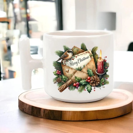 Yeni Yıl Yılbaşı Noel Tasarımlı T Kulp Seramik Kupa