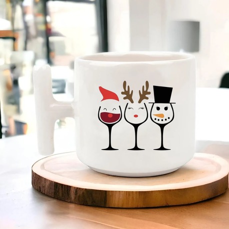 Yeni Yıl Yılbaşı Noel Tasarımlı T Kulp Seramik Kupa