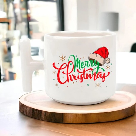 Yeni Yıl Yılbaşı Noel Tasarımlı T Kulp Seramik Kupa