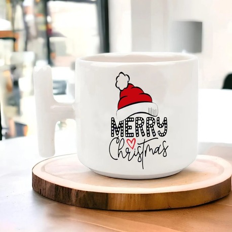 Yeni Yıl Yılbaşı Noel Tasarımlı T Kulp Seramik Kupa