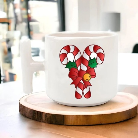 Yeni Yıl Yılbaşı Noel Tasarımlı T Kulp Seramik Kupa