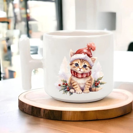 Yeni Yıl Yılbaşı Noel Tasarımlı T Kulp Seramik Kupa