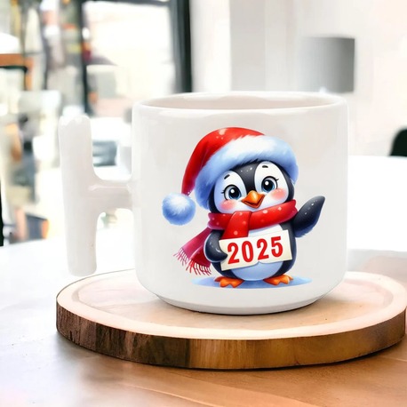 Yeni Yıl Yılbaşı Noel Tasarımlı T Kulp Seramik Kupa