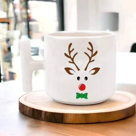 Yeni Yıl Yılbaşı Noel Tasarımlı T Kulp Seramik Kupa