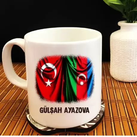 Türkiye Azerbaycan Kardeşlik - Beyaz Kupa (Kişiselleştirilebilir)