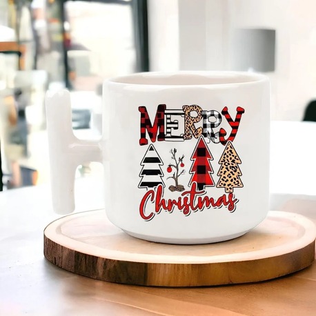 Yeni Yıl Yılbaşı Noel Tasarımlı T Kulp Seramik Kupa
