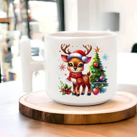 Yeni Yıl Yılbaşı Noel Tasarımlı T Kulp Seramik Kupa