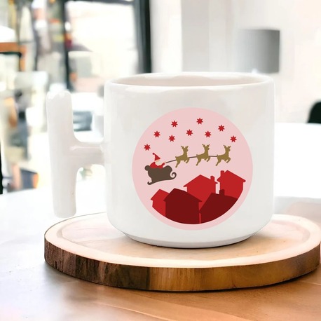 Yeni Yıl Yılbaşı Noel Tasarımlı T Kulp Seramik Kupa