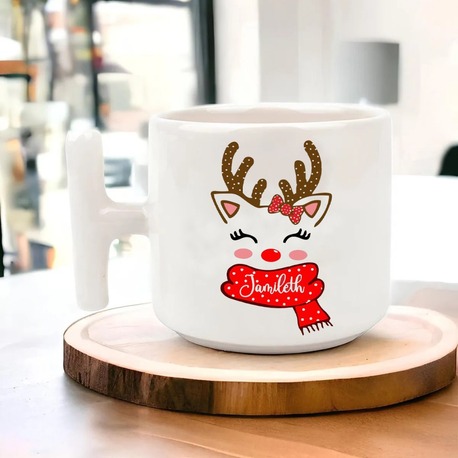 Yeni Yıl Yılbaşı Noel Tasarımlı T Kulp Seramik Kupa