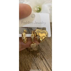 3 lü kalpli küpe zirkon taşlı