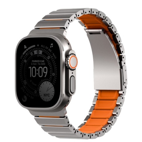 Uniq Apple Watch Ultra 49mm Strova Flex Steel Kordon - Gümüş-Turuncu