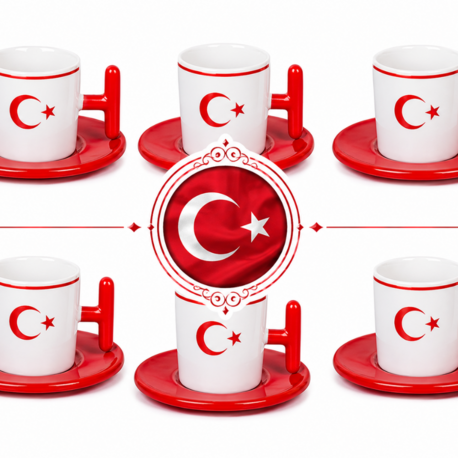 6’lı Türk Bayraklı Kahve Fincanı Seti