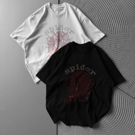 Spider taşlı tshirt-siyah 