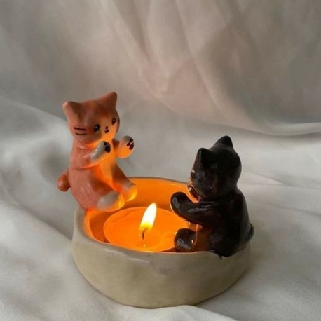 ÖN SİPARİŞ Çift kedi seramik mumluk
