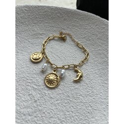 Güneş ve Ay Detaylı Charm Kararmaz Çelik Premium Bileklik