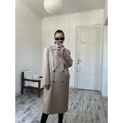 İngiliz Tam Kruvaze Yaka Maxi Boy Ceket