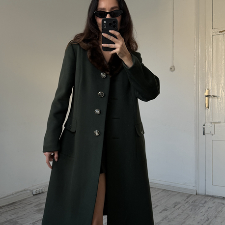 Gerçek Mink Yaka Kürklü %100 Yün Woolmark Sertifikalı Kaşe Kaban