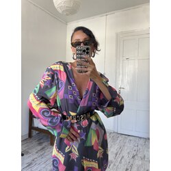 %100 Viscose Neon Design Abstract Kimono Gömlek