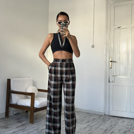 İngiliz Tartan 70s Style Premium Dokuma Pantolon