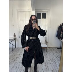 Siyah Maxi Boy Gerçek Astragan Kürk Kaban