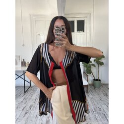 Ekstra Dökümlü Premium Kumaş Marine Stripe Kimono Gömlek