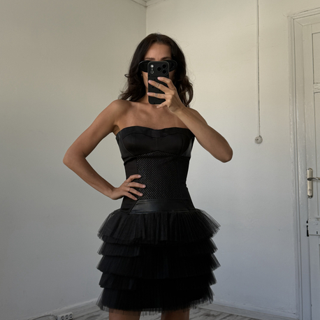 Q Exclusive Seri Deri Detaylı Korsajlı Haute Couture Elbise