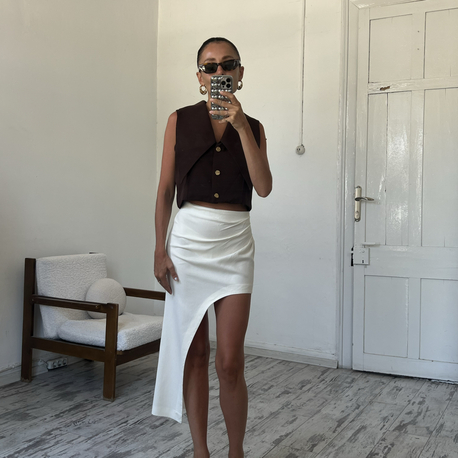 Asimetrik Kesim Viscose Blend Maxi Etek