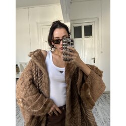 Flare Kol Detaylı Örgü Detaylı Vizon Exclusive Kürk Kaban