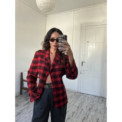 Huckie Orjinal Saf Yün Dokuma İngiliz/İskoç Tartan Kolej Tipi Blazer