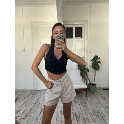 %100 Cotton Denim Kumaş Nude Basic Midi Şort