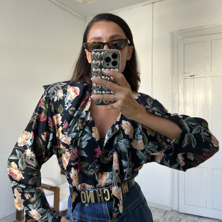 %100 Viscose Floral Print Fransız Design Maxi Yaka Gömlek