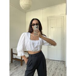 Rose Blusen Avusturya Bavyera Crop Cotton Blend Bluz