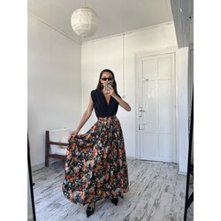 70s Dönem Floral Print Maxi Boy Premium Etek