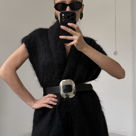 Elle Bi Tasarım Ürünü Kemerli %75 Mohair %25 Merinos Maxi Yelek