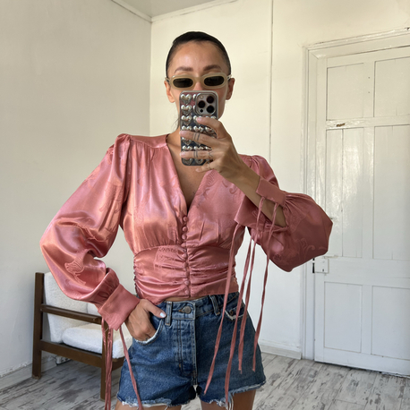 Satin Touch Jakarlı Safari Hayvan Figürlü Premium Korsaj Bluz