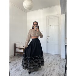 Çiçek İşlemeli Kedime Detaylı Exclusive Seri Maxi Etek