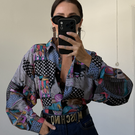Gina G Fransız Viscose Ev ve Ağaç Figürlü Kimono Gömlek
