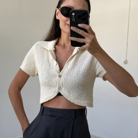 %100 Cotton Exclusive Dokuma Crop Vintage Top