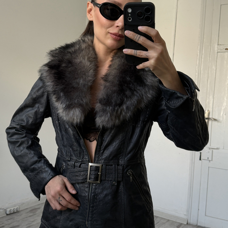 Jean Paul Gaultier %100 Kuzu Nappa Deri Çıkarılabilir Kürklü Deri Ceket