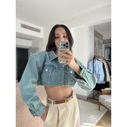 Tahtadolap Studio Vatkalı V Kesim Crop Denim Ceket