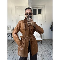 Showroom Hamburg Made in Italy %100 Gerçek Deri Midi Trenchcoat