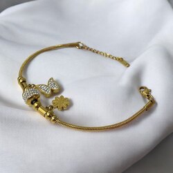 Gold Figürlü Çelik Bileklik