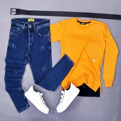Sarı Sweatshirt Kot Pantolon Erkek Kombin